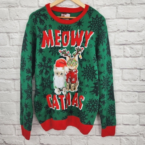 Party Sweater Sweaters - Party Sweater Men's Meowy Catmas Ugly Christmas Sweater Sz Large
